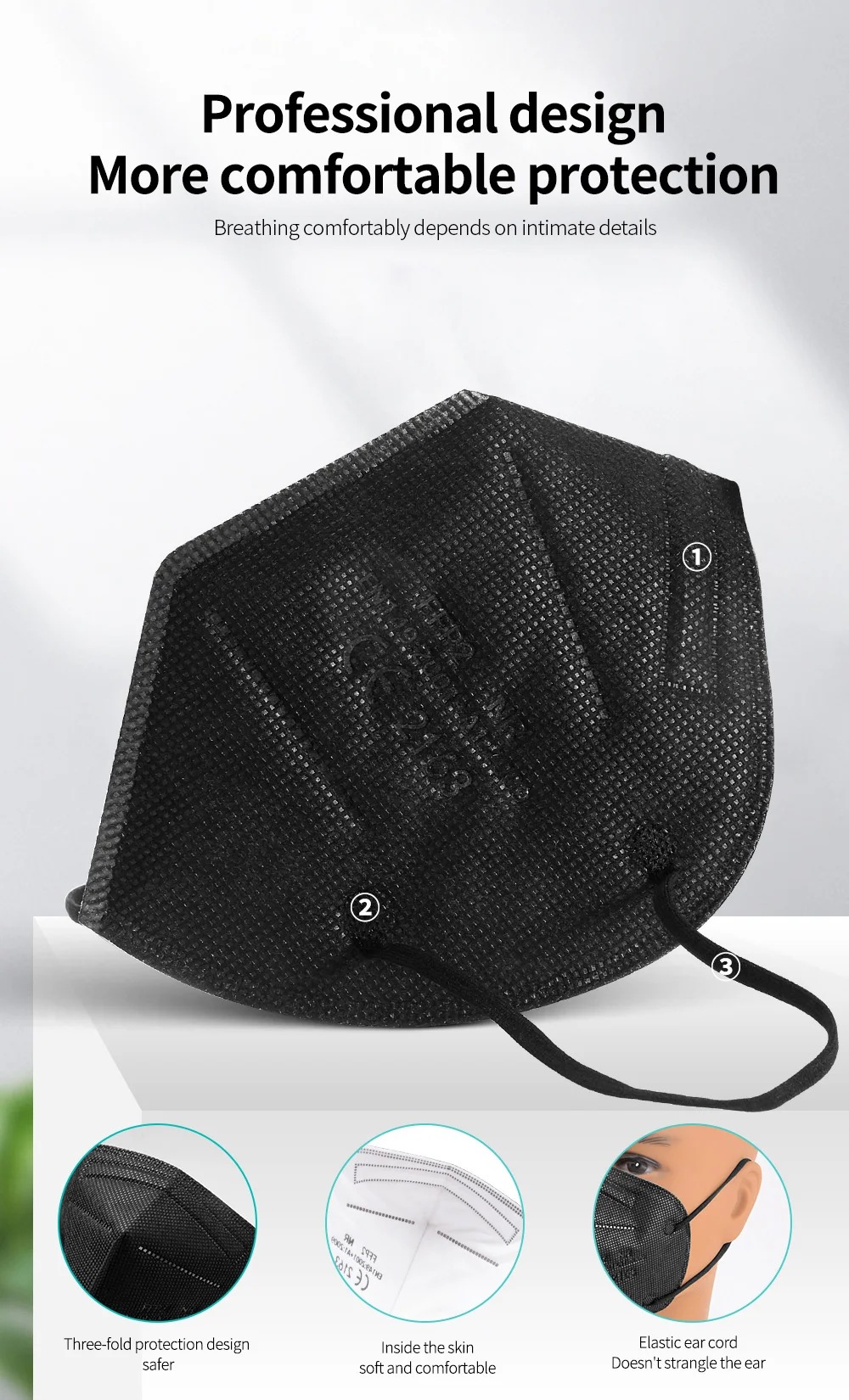 5 Katmanlı FFP2 Maskeler CE On - Black Face Mask Pack incelemesi ve fiyatı